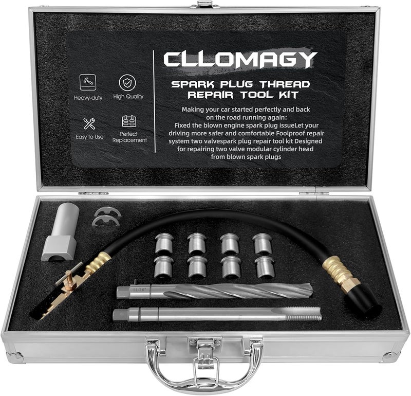 CLLOMAGY 38900 Two Valve Tool Kit for Ford Triton,Spark Plug Thread Repair Kit,Foolproof Spark Plug Repair System Compatible with Ford F150/250/350 E150/250/350 4.6L,5.4L,6.8L Two Valve Engine - Image 1